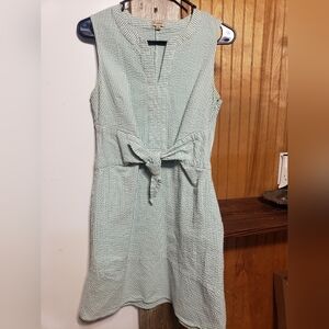 Daniel Cremieux Mint Green and White Sleeveless Tie-Waist Dress